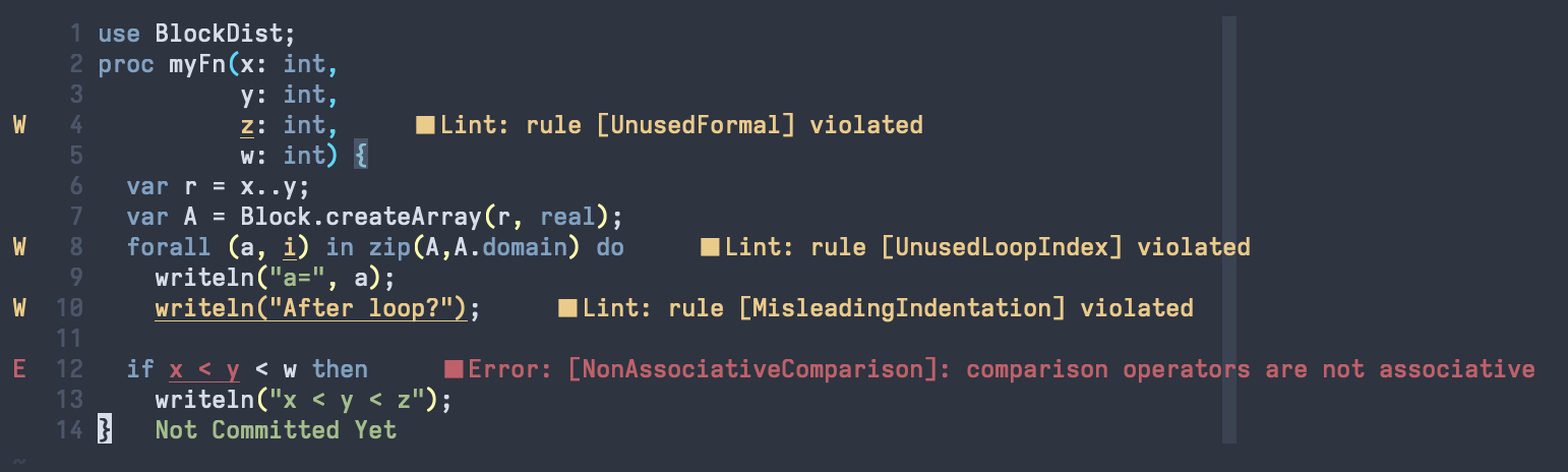 Screenshot of code using ``chplcheck``
